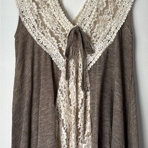 Altar'd State Brown and Cream Lace Top